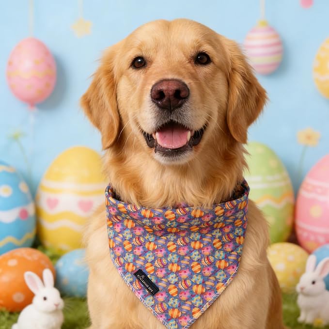 ARING PET Easter Dog Bandanas, Cute Purple Colorful Eggs Pet Bandana Scarf Triangle Bibs for Puppy Small Medium Large Boy Girl Dogs Cats-S