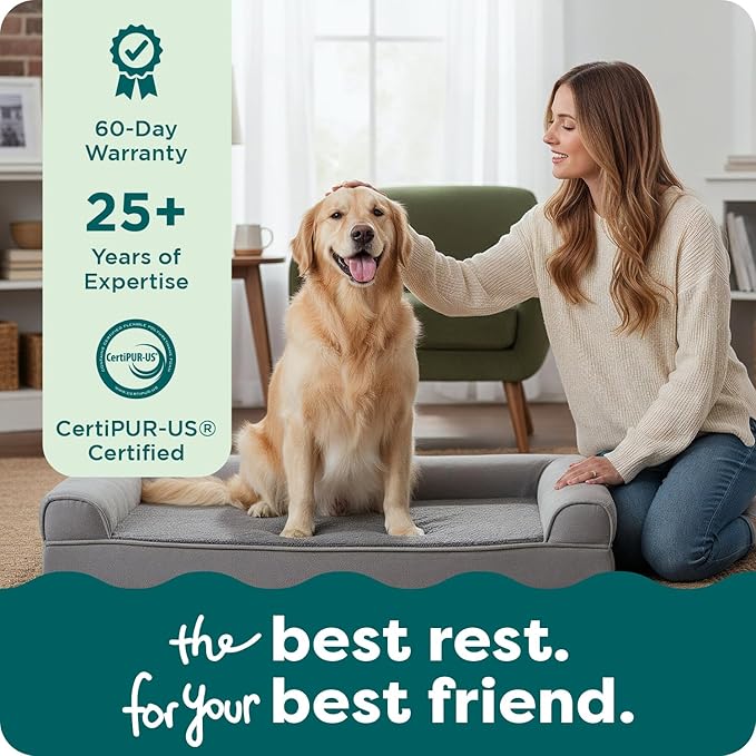 Furhaven Orthopedic Dog Bed for Large Dogs w/ Removable Bolsters & Washable Cover, For Dogs Up to 125 lbs - Faux Fur & Velvet Sofa - Smoke Gray, Jumbo Plus/XXL