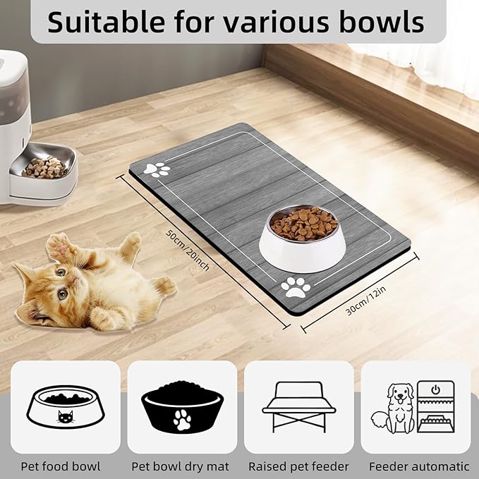 Food and Water Bowl Mat for Dog Cat, 20 x 12 inches Waterproof Non-Slip Absorbent Pet Feeding Matt Placemat