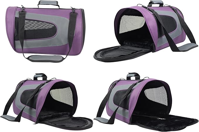 EliteField Deluxe Soft Pet Carrier (3 Year Warranty, Airline Approved), Multiple Sizes and Colors Available (20" L x 11" W x 11" H, Purple+Gray)