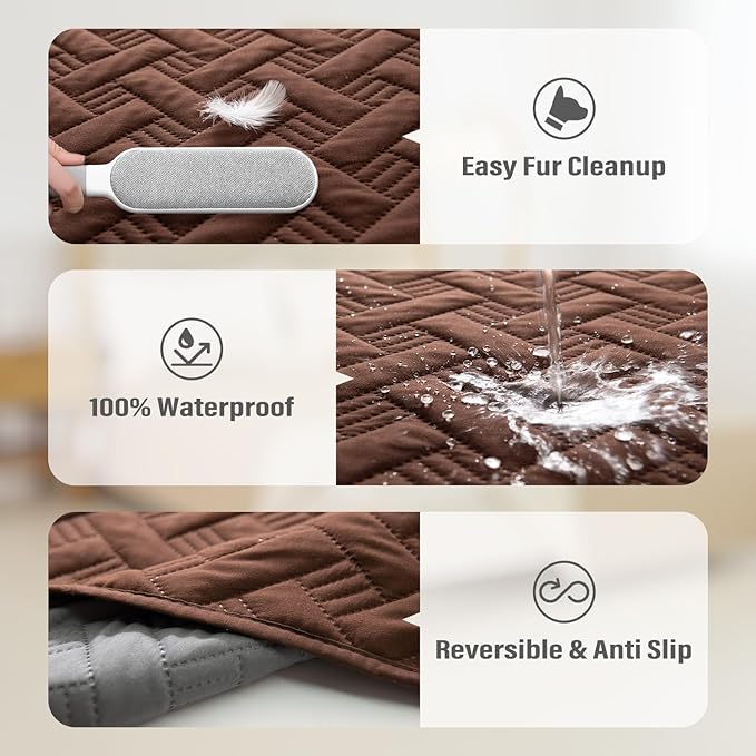 BOCTOPUG Dog Bed Cover for Pets Blankets Rug Pads for Couch Protection Waterproof Bed Covers Dog Blanket Furniture Protector Reusable Changing Pad (Dark Grey+Brown, 82"x102")