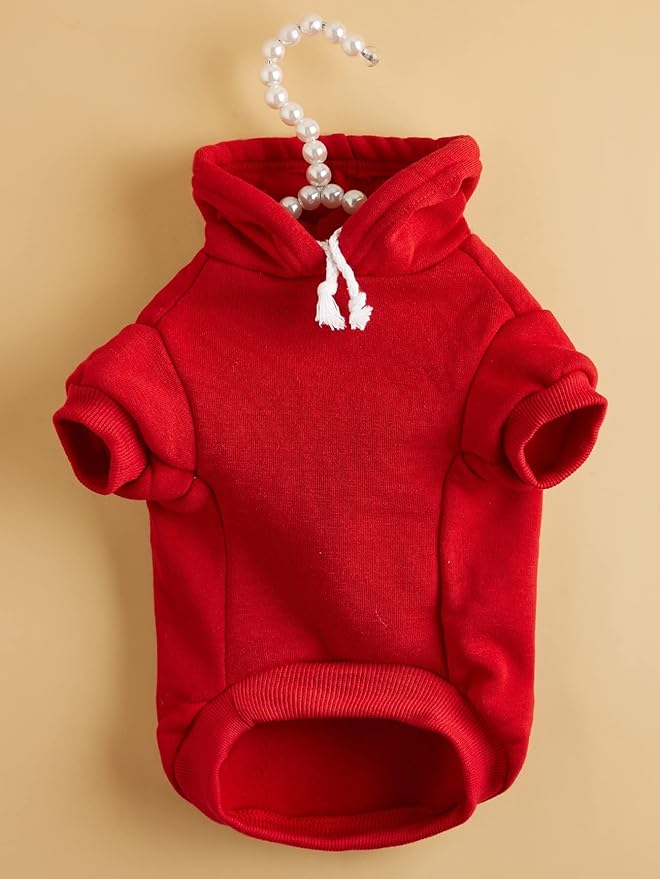 QWINEE Basic Dog Hoodie Sweatshirt Puppy Sweater Warm Cat Costumes Pet Clothes for Chihuahua Puppy Kitten Small Medium Dogs Red Small