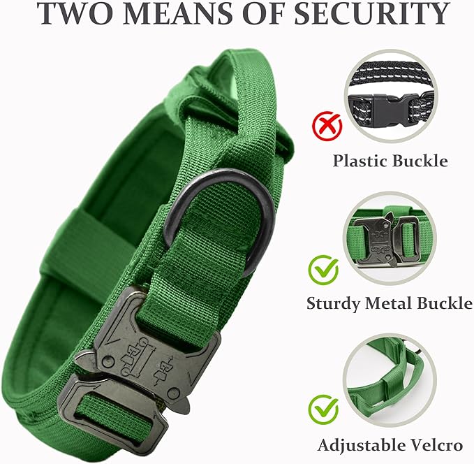 Tactical Dog Collar, Adjustable Military Training Nylon Dog Collar with Control Handle and Heavy Quick-Release Metal Buckle for Small Medium Large Dogs, Emerald Green S