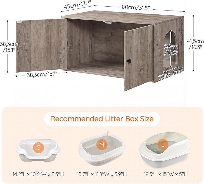 HOOBRO Cat Litter Box Enclosure, Hidden Litter Box Furniture with Side Entry, Litter Box Cabinet, Indoor Cat House, End Side Table, 31.5"L x 17.7"W x 16.3"H, for Living Room, Bathroom, Greige BG40MW01