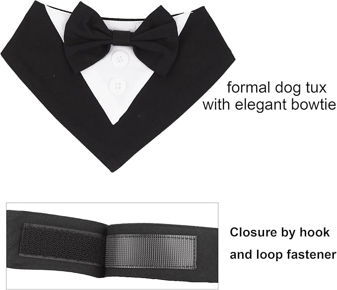 ADOGGYGO Formal Dog Tuxedo, Wedding Dog Bandana Collar with Bowtie, Adjustable Puppy Birthday Wedding Tux Outfit for Small Dogs Pets (S, Black)