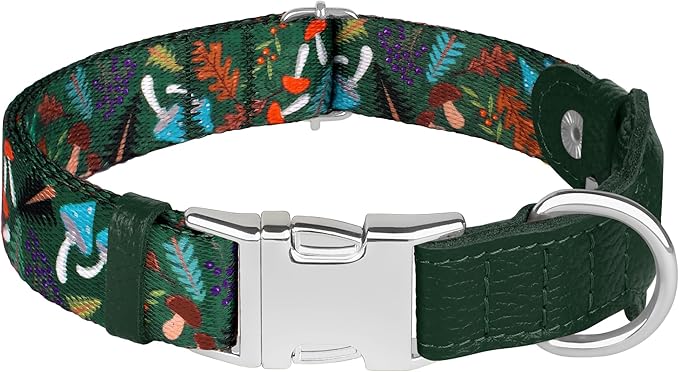 AirTag Dog Collar for Small Medium Large Breed - Adjustable Cute Pattern Dog Collar with Airtag Holder - Soft Leather Tracker GPS Apple Air Tag Pet Collars (X-Large, 20"-25" Neck Fit, Mushroom)