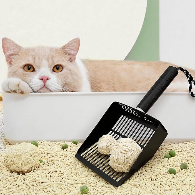 Metal Cat Litter Scooper with Holder, Stainless Steel Metal Litter Scoop Includes Portable Small Broom and Dustpan Set, Speed Sifter Cat Litter Scoop Captures All Clumps, Non-Slip Handle, Easy Clean