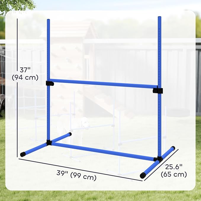 PawHut 4 Piece Dog Agility Training Equipment for Dog Agility Course with Adjustable Height Jump Bars, Included Carry Bag, & Displacing Top Bar, Blue