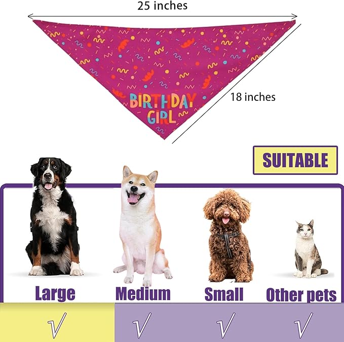 Dog Birthday Party Supplies Dog Birthday Girl Bandanas Party Pet Supplies Triangle Scarf Accessories and Decoration for Small Medium Large Dogs