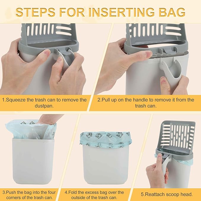 Cat Litter Scoop, Durable Litter Scooper with Refill Bags, Mess-Free Cat Litter Scooper, Convenient Scoop Holder Design, White, Grey