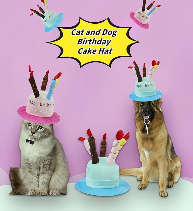Cute Pet Party Hat for Dogs&Cats - Soft Fluffy Birthday Cap with 5 Color Candles (Blue), Adjustable Strap for Halloween,Costume&Photo Shoots,Fits Small to Large Pets,Washable&Comfortable ﻿ (Blue)