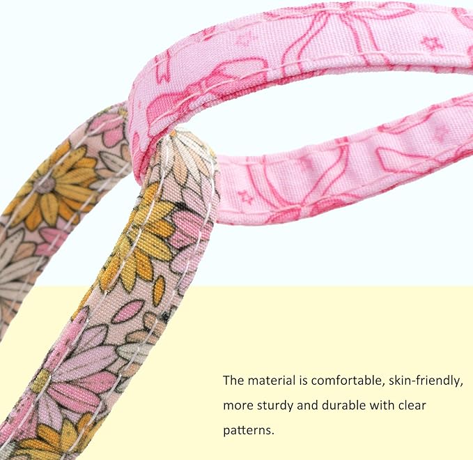 Faygarsle 2 Pack Pink Bow Floral Pattern Cat Collars Breakaway Safety Collar with Bell Spring Summer Design for Girl Cats,Pink Yellow
