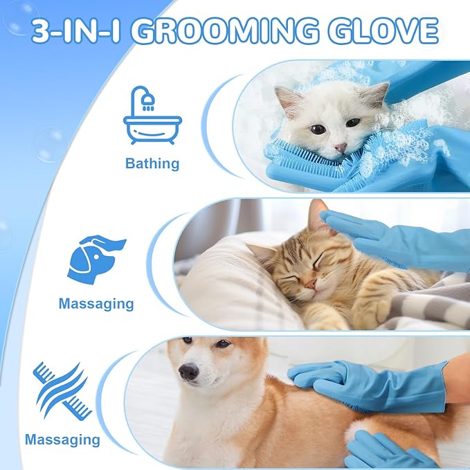 WJWJA-Pet Grooming Gloves - Dog Bath Gloves - Reinforced 5 Finger Design - Perfect for Cat Bath Gloves - Massage - Hair Removal Tool