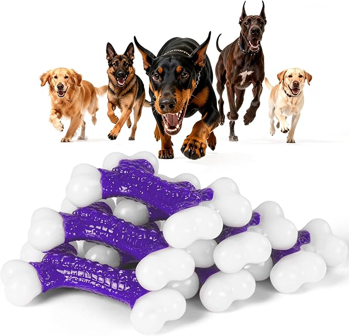 6-Pack Tough Dog Chew Toys for Aggressive Chewers Large Medium Breed Bacon Flavor, Bone Toy Dog, Nylon Heavy Duty Extreme Indestructible Teething Training