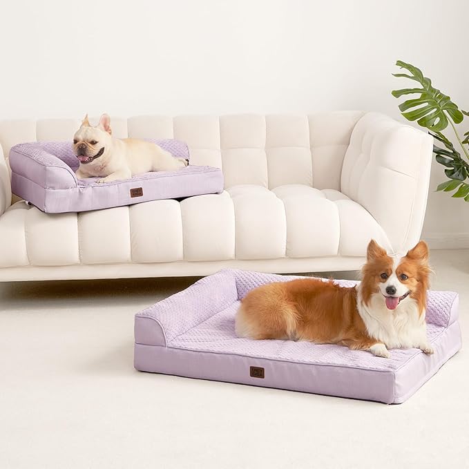 EHEYCIGA XXL Dog Bed Memory Foam, Orthopedic Giant Dog Bed Jumbo with Washable Removable Cover, Waterproof Pet Sofa Couch with Nonskid Bottom, 48x35x7.5, Lilac