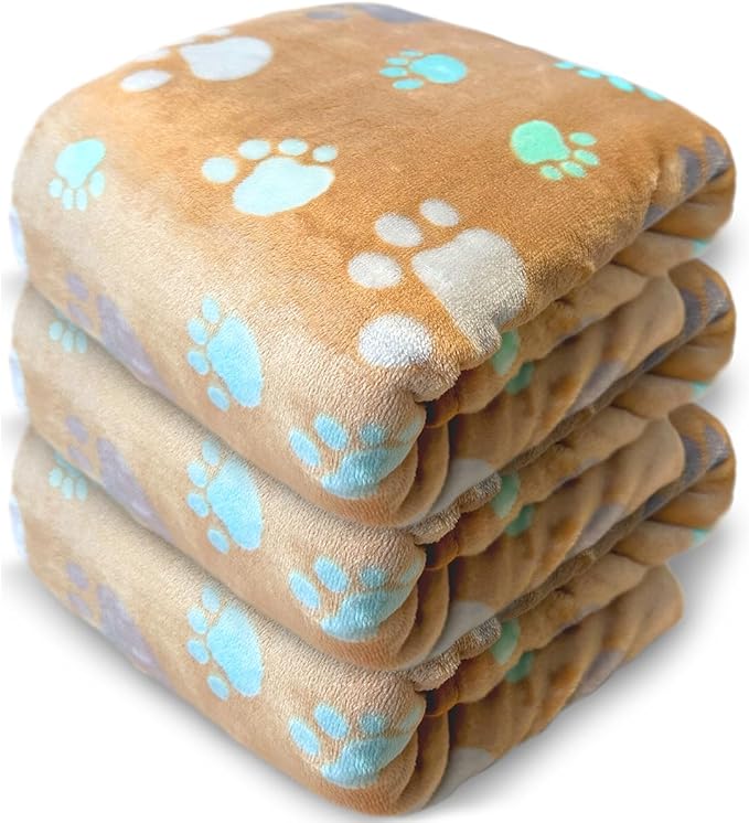 Dog Blankets for Large Dogs, 3 Pcs Dog Blanket Washable, Soft Fluffy Flannel Pet Blanket Mat Cover for Bed Couch, Cute Print Puppy Blanket 60" x 50"