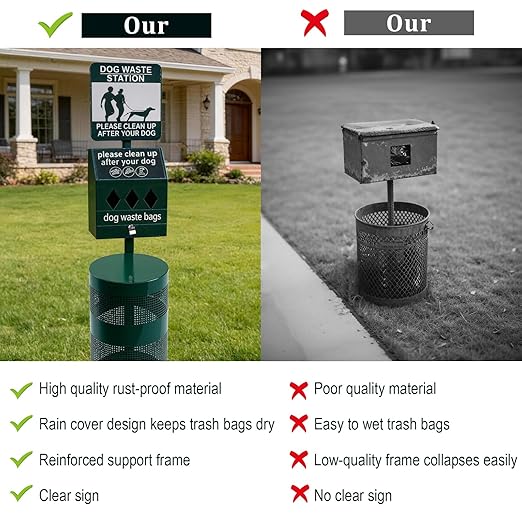 Dog Waste Station, 12 Gallons Pet Waste Bin, Outdoor Dog Waste Disposal System, for Backyard Commercial Park