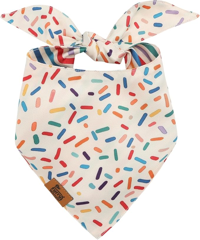 Birthday Dog Bandanas Medium Large, Colorful Sprinkle Stripes, Reversible Soft Breathable Adjustable Scarf for Small Medium Large Dogs Boy Girl Party Outfit Accessory FW2
