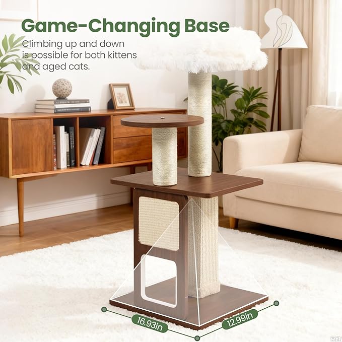 Cat Tree, 37.4-Inch Cat Tower with Plush Cozy Perch for Indoor Cats, Sturdy Tower with Fully Sisal-Wrapped Columns and Plush Toy Ball for Kitty Play,