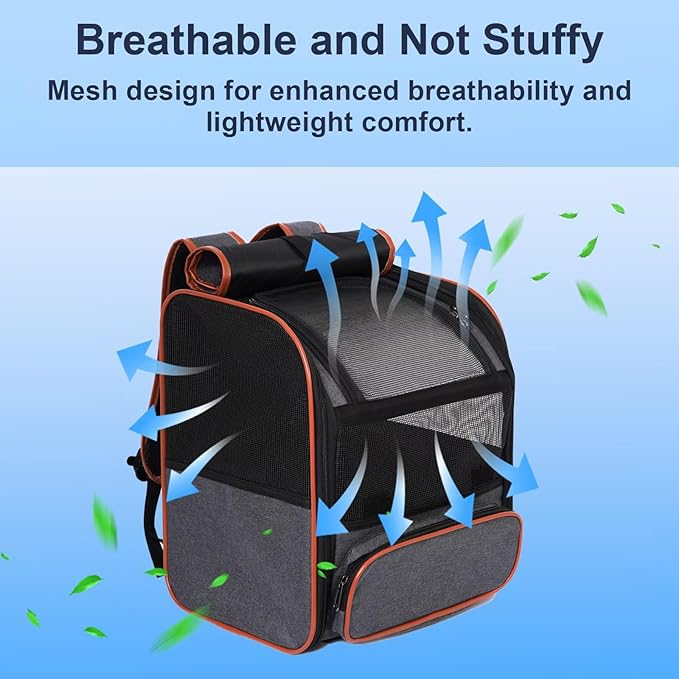Pesen Cat Backpack Carrier, Breathable & Foldable Pet Carriers for Cats, Small Dogs and Rabbits Under 15 lbs, Airline Approved Dog & Cat Carrier Backpack for Hiking, Travel, Camping, Dark Gray