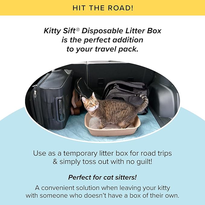 Kitty Sift Disposable Cat Litter Box Jumbo, 6 Count, Durable and Portable for Travel and Home, Eco-Friendly Disposable Litter Box Controls Odor