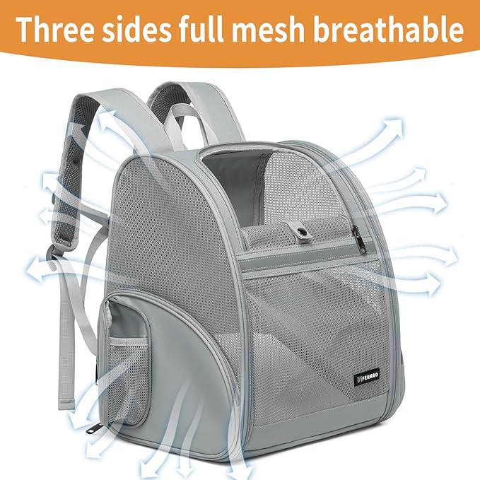 Cat Backpack Carrier for Small Dogs and Medium cat Puppy Kitten Bunny Pet Carrier Backpack Collapsible with Fully Ventilated Mesh with Safety Leash (Gray, 12.9" L x 10.62" W x 15.5" H - M)