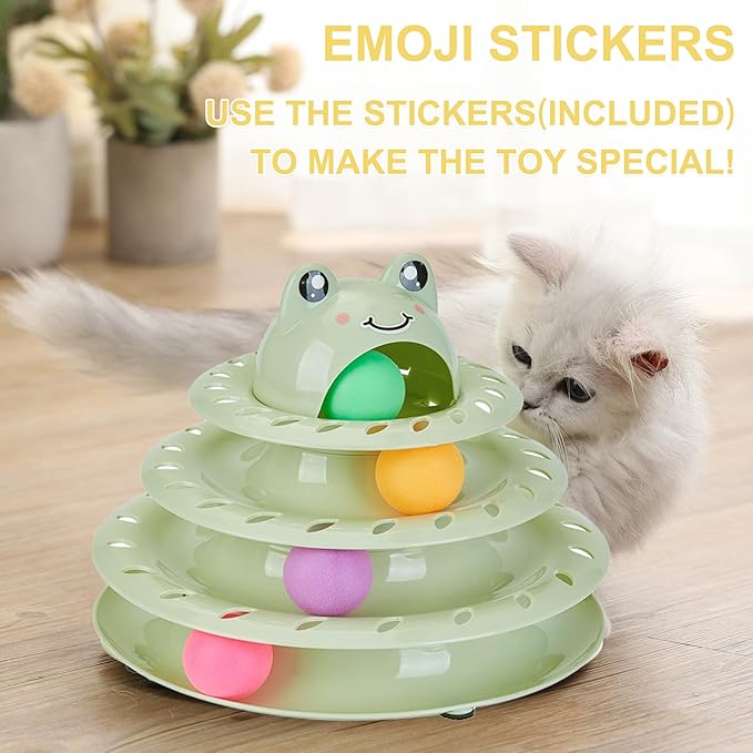 Gefryco Cat Toys 4-Tier Roller Track, Turntable Cat Tower Toy with Colorful Chase Balls, Multi-Level Interactive Cat Toys for Bored Indoor Adult Cats, Fun Puzzle Kitten Exercise Toys Self Play(Green)