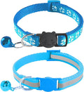 2 Pack Breakaway Cat Collars with Bells, Reflective Design and Claw Print Design, Safety Buckle Kitten Collars Adjustable from 7.5 to 12.5 Inches (Sky Blue)
