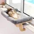 Zakkart Cat Perch for Window Sill with Bolster - Orthopedic Hammock Design with Premium Hardwood & Robust Metal Frame - Cat Window Seat for Large Cats and Kittens - Natural Color Wood Gray Bed, 24''W