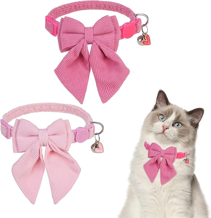 SCENEREAL Cat Collar with Bell & Stylish Bowtie, Pink Breakaway Cat Collars Accessories for Boy Girl Small Cats, Holiday Kitten Costumes for Female Male Pets