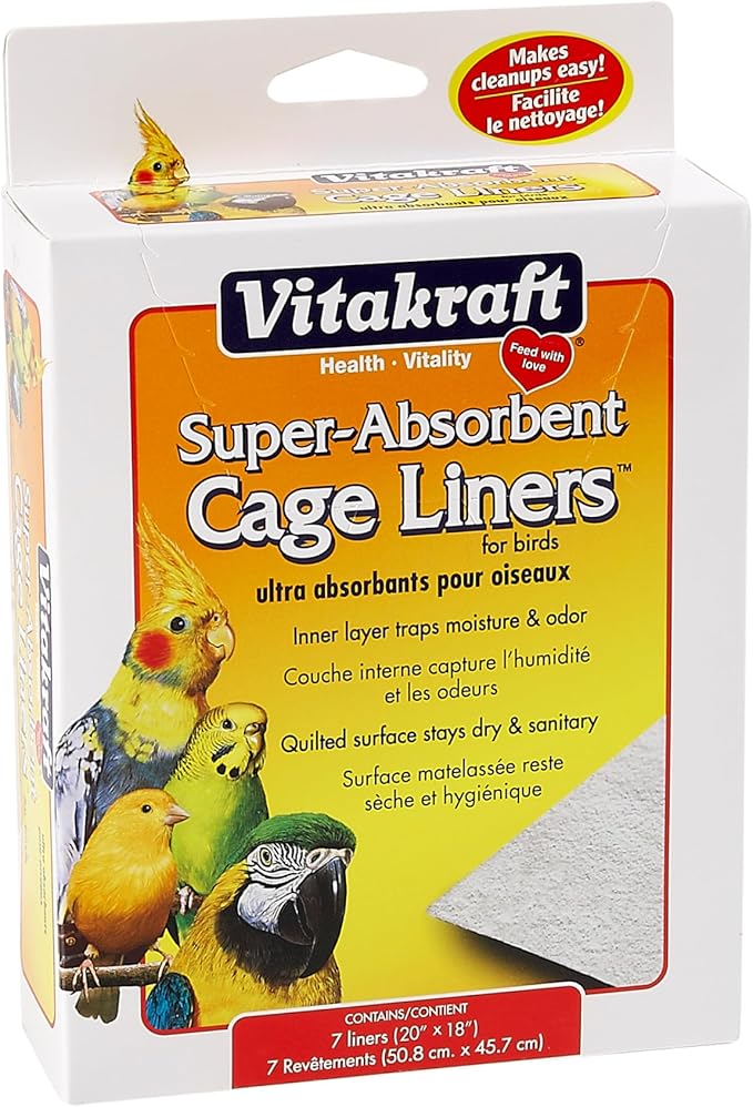 Vitakraft Cage Liners for Birds - For Parrot, Parakeet, Conure, and Cockatiel Cages White 20" X 18" 7 Count, Premium Absorbent Liner