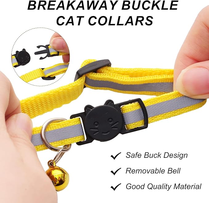 12 Pcs Reflective Breakaway Cat Collars with Bells Adjustable Buckle Kitten Collars Soft Nylon Identification Collares Gifts for Puppy Kittens Pet Supplies Accessories