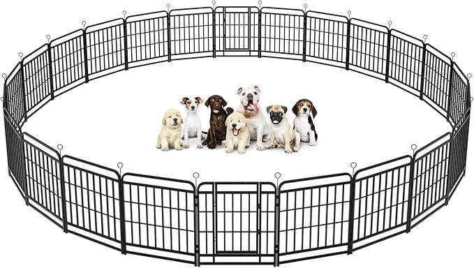 Dog Fence Outdoor 24 Piece Panels 32" Height, Square Steel Pipe with Reinforced Crossbars, Anti-Rust Heavy Duty Dog Playpen with Doors Portable for Yard RV Camping, Total 54FT, 227 Sq.ft, Snowy Black