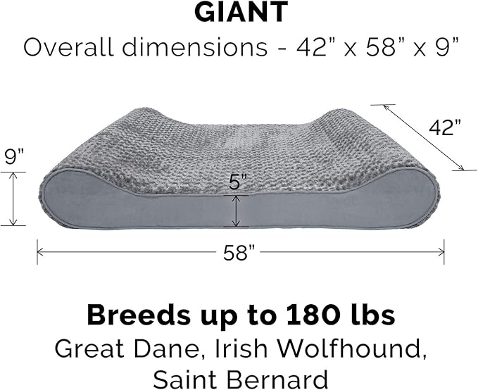 Furhaven Replacement Dog Bed Cover Ultra Plush Faux Fur & Suede Contour Luxe Lounger, Machine Washable - Gray, Giant (XXX-Large)