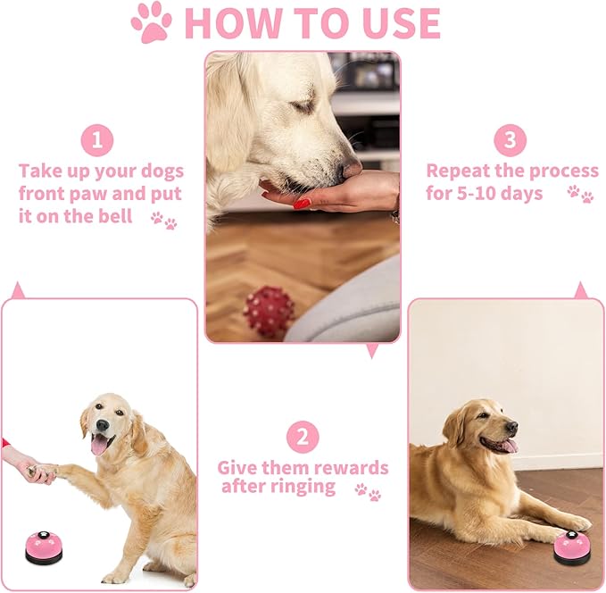 2 Pack Dog Doorbells, Pet Training Bells for Go Outside Potty Training and Communication Device Large Loud Dog Bell Cat Puppy Interactive Toys Adjustable Strap Door Bell (Pink)