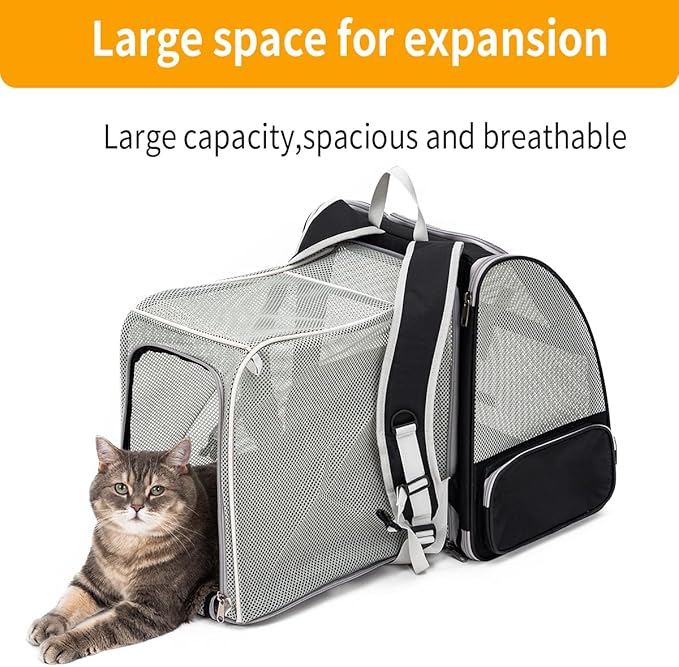 Cat Backpack，Expandable Cat Carrier Backpack, Dog Backpack Carrier and Pet Carrier Backpack, Suitable for Cats, Kittens or Small Dogs, Travel Friendly Puppy Cats Bag (Black)