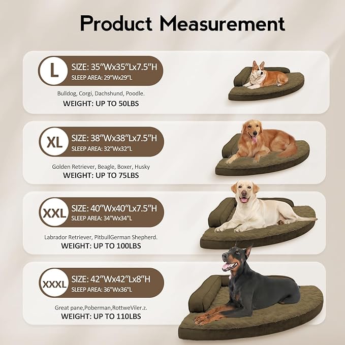 Large Orthopedic Dog Bed with Sides Big Dog Beds with Removable Washable Cover Non-Slip Waterproof Pet Bed for Medium Large Dogs - Light Coffee L