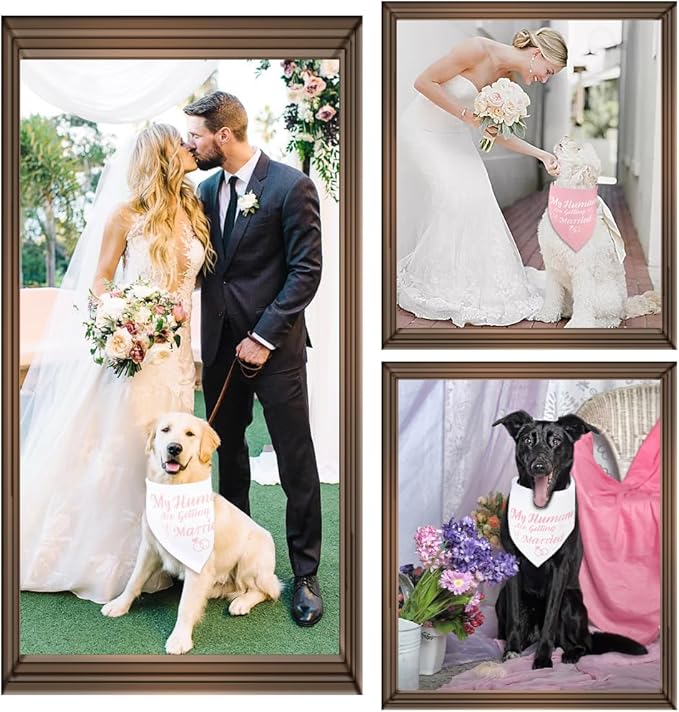 SZEE Bridal Shower Gifts for Bride, 2 Pack My Humans are Getting Married Dog Bandanas, Wedding or Engagement Gift for Couples, Dog Wedding Bandanas, Engagement Party Decorations (Pink & White, XL)