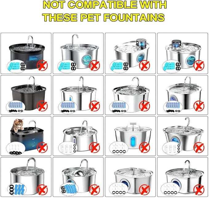 Fountain Filter Replacement Set – 18 Pack (6 Carbon Filters + 6 Pump Sponges + 6 Pre-Filters) – Compatible with Stainless Steel Cat & Dog Water Fountains – BPA-Free, Triple Filtration