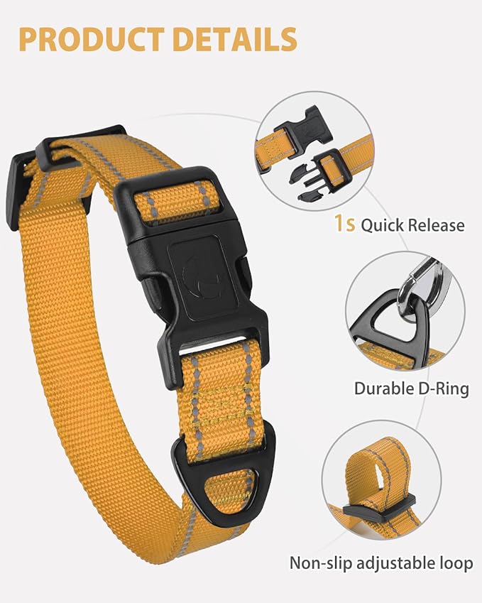 Joytale Large Dog Collar, Reflective and Adjustable Nylon Pet Collar with Quick-Release Buckle for Large Dogs, Khaki, L