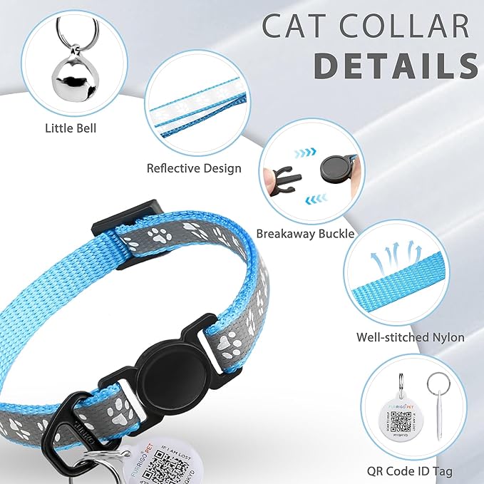 Cat Collar Breakaway with QR Code Name Tag, Reflective Kitten Collars with Bell, Cat ID Tag Personalized, Ultra-Durable, Adjustable, Quick Release, Fits Most Girl Boy Small Large Cats (8''-13.3'')