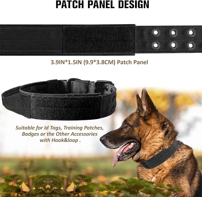 Tactical Dog Collar with Handle, Military Adjustable Heavy Duty Metal Buckle Dog Collars Soft Nylon Training Collar for Medium Large Dogs (Black, Medium)
