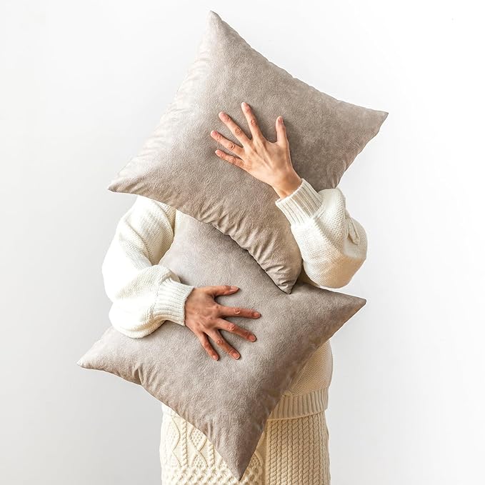 Pack of 2 Oversized Leather Pillow Cover Neutral Decorative, Grey Modern Boho Abrasion Floor Cushion Covers, for Home Decor Outdoor Waterproof Pet Hair Resistant Throw Pillow Covers 28x28 inch