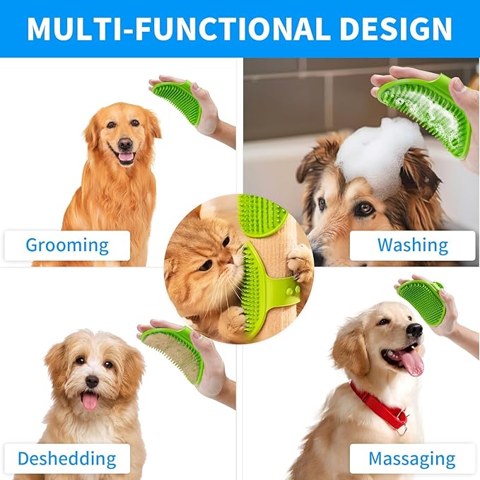 6pcs Dog Bath Brush & Finger Toothbrush Set - Pet Grooming Scrubber with Shampoo Dispenser for Puppy, Cat, Small Breed - Dog Washing Brush for Bathing, Teeth Cleaning & Massage