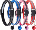 4 Pcs Cat Collars with Bell, Breakaway & Reflective, Nylon, 4 Colors, 7-12 Inch, Unisex, Small Breeds