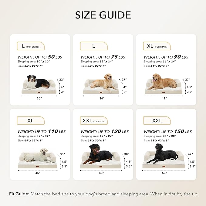 Orthopedic Dog Beds for Large Sized Dogs, Waterproof Egg Crate Foam Medium Dog Couch Beds for Crate 35x22Inch, Washable Pet Beds with Removable Cover and Nonskid Bottom, Beige