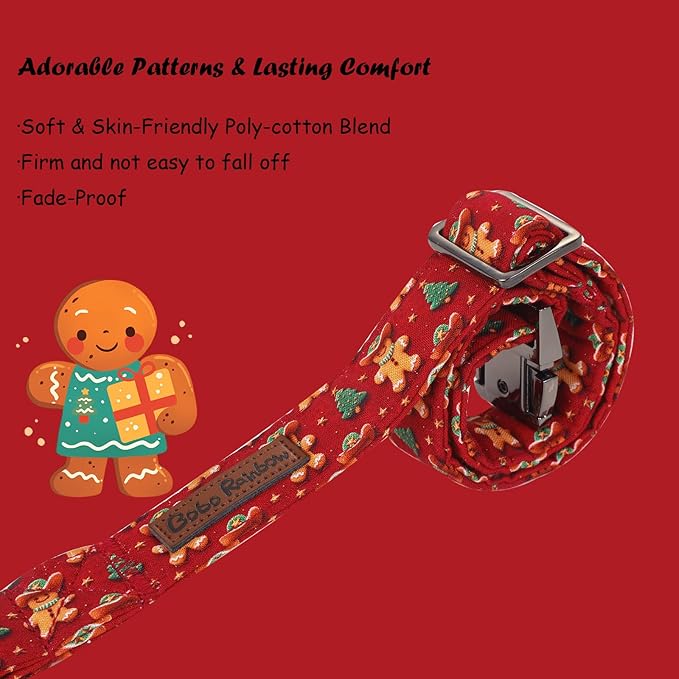 Christmas Dog Collar, Soft Pet Collar Gingerbread Man Cute Dog Collar with Bow Red Christmas Tree Adjustable Sturdy Collars Winter Holiday Collars for Small Girl Boy Dogs