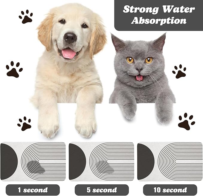 Dog Food Mats for Floors Waterproof, Cat Water Bowl Mats Pet Feeding Absorbent Mat Placemats for Food and Water Black Bohemia 12 * 20 inch