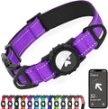 Joytale Airtag Dog Collar, Reflective Pet Collar with Waterproof AirTag Holder, Dual D-Rings, Soft Padded Adjustable for Small Dogs, Purple, S