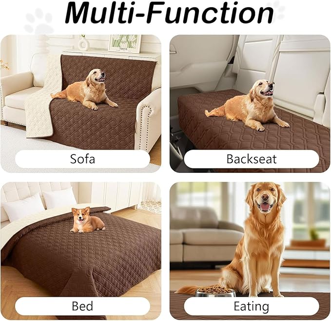 hyha Waterproof Dog Bed Blanket, Soft Pet Blankets, Waterproof Couch Cover for Dogs, Reversible Sofa Covers Washable for Furniture (82x102 Inch, Brown/Beige)